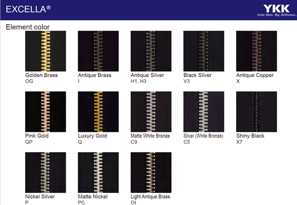 YKK EXCELLA COLOR CARD